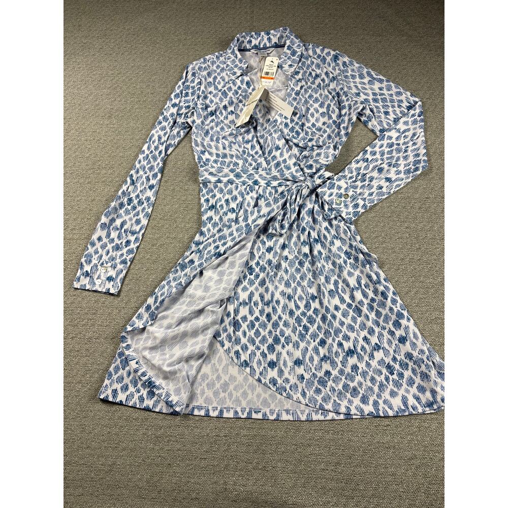 Tommy Bahama Carmela Dress S Blue White Ikat Print Split Neck Coastal Beach NWT - Picture 8 of 14